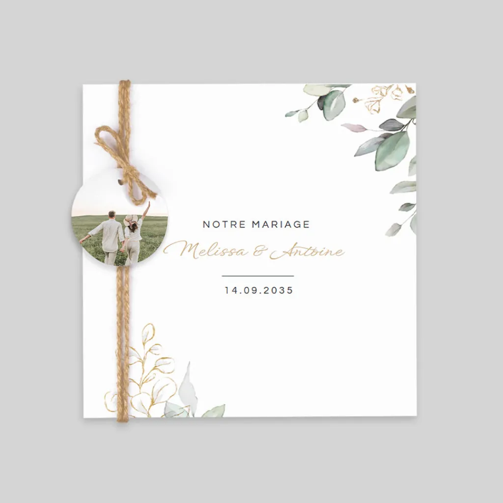 Faire-part Mariage Champêtre^Planet cards Brins d'eucalyptus