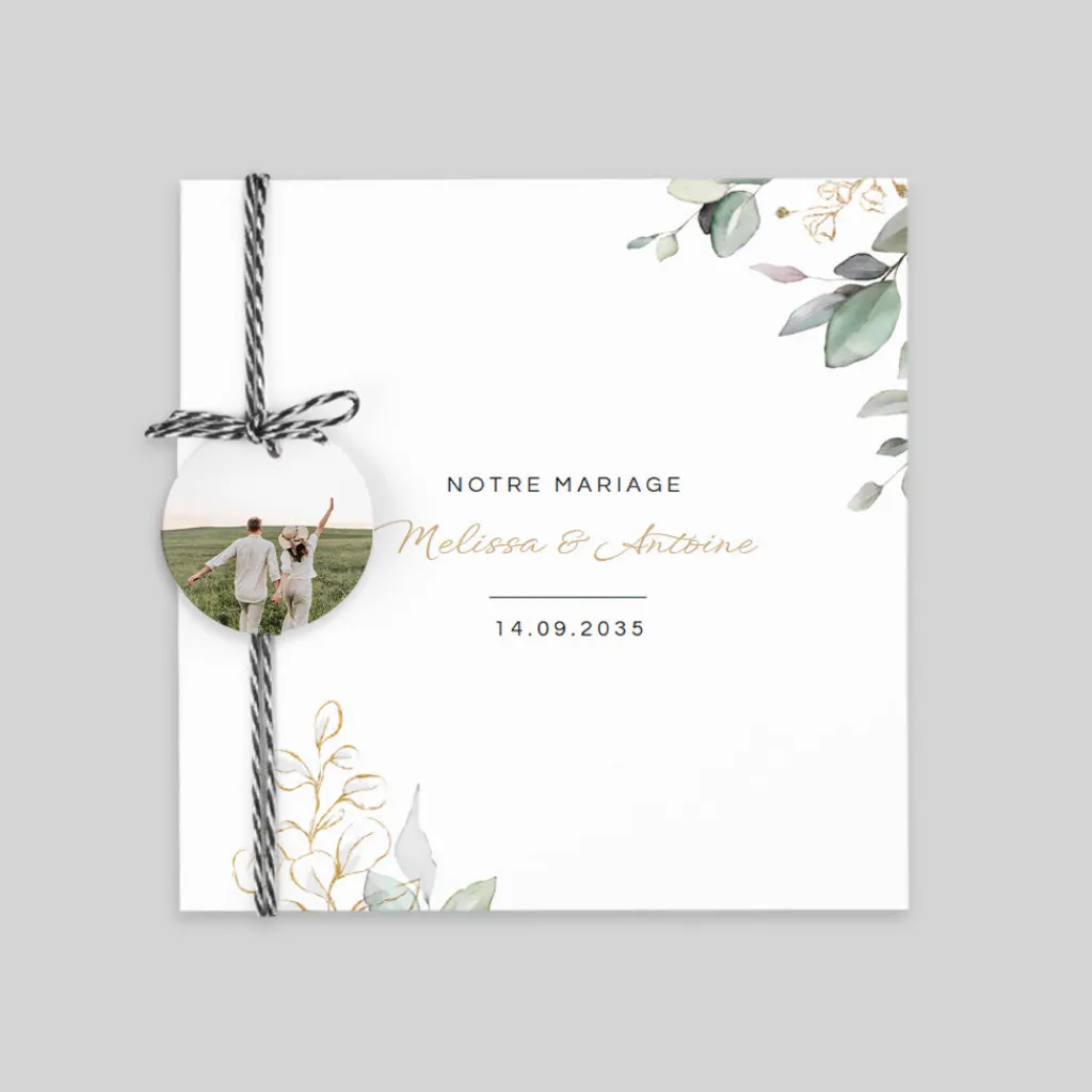 Faire-part Mariage Champêtre^Planet cards Brins d'eucalyptus