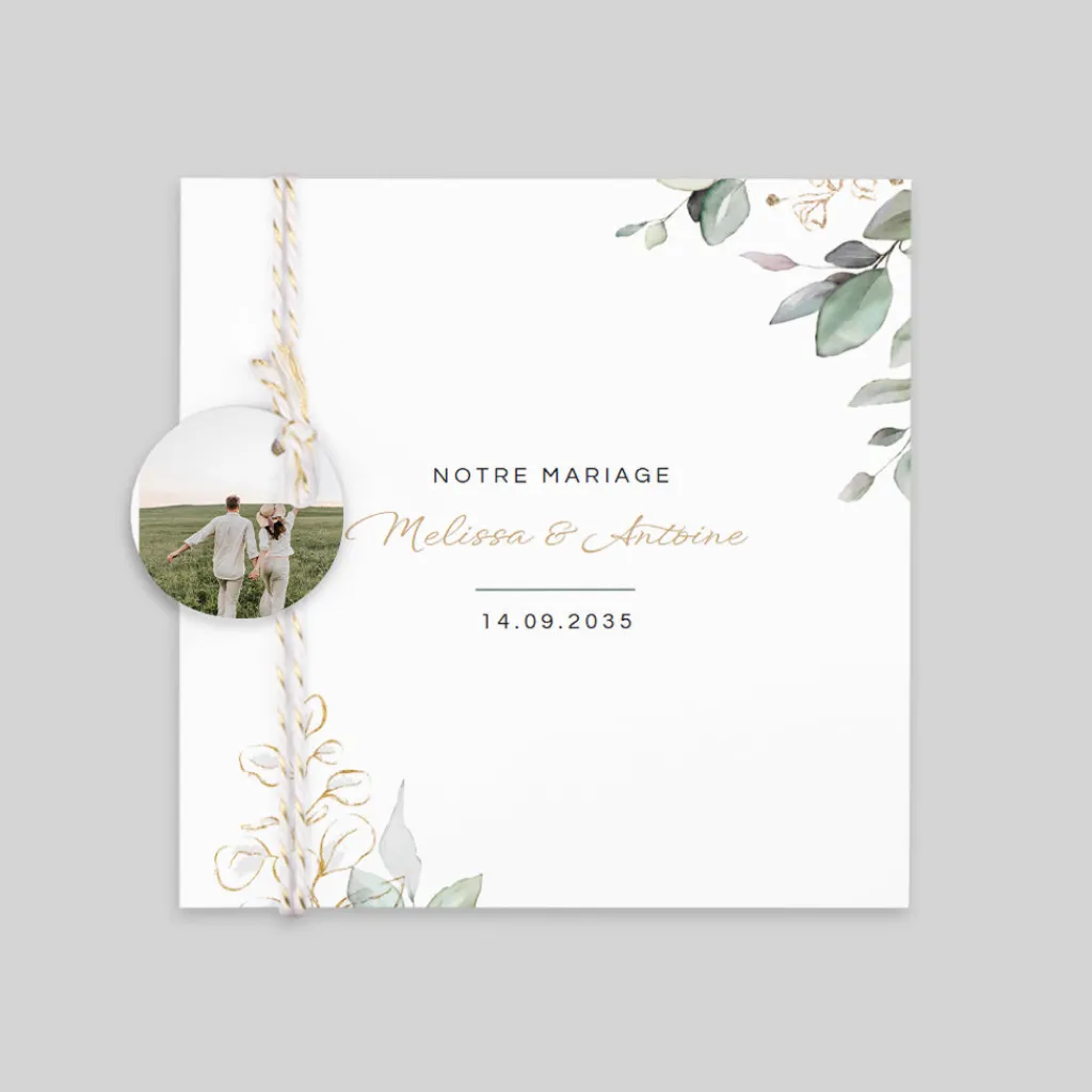 Faire-part Mariage Champêtre^Planet cards Brins d'eucalyptus