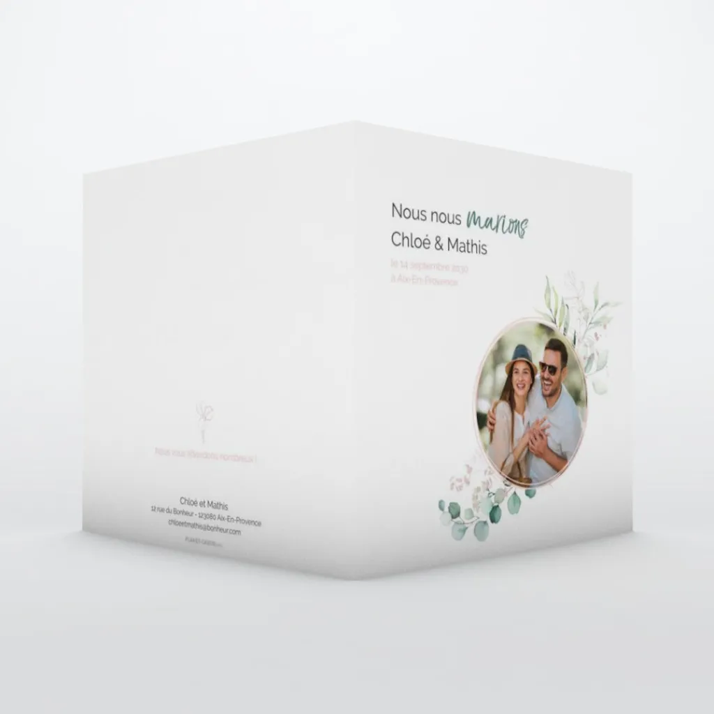 Faire-part Mariage Champêtre^Planet cards Cadre d’Eucalyptus
