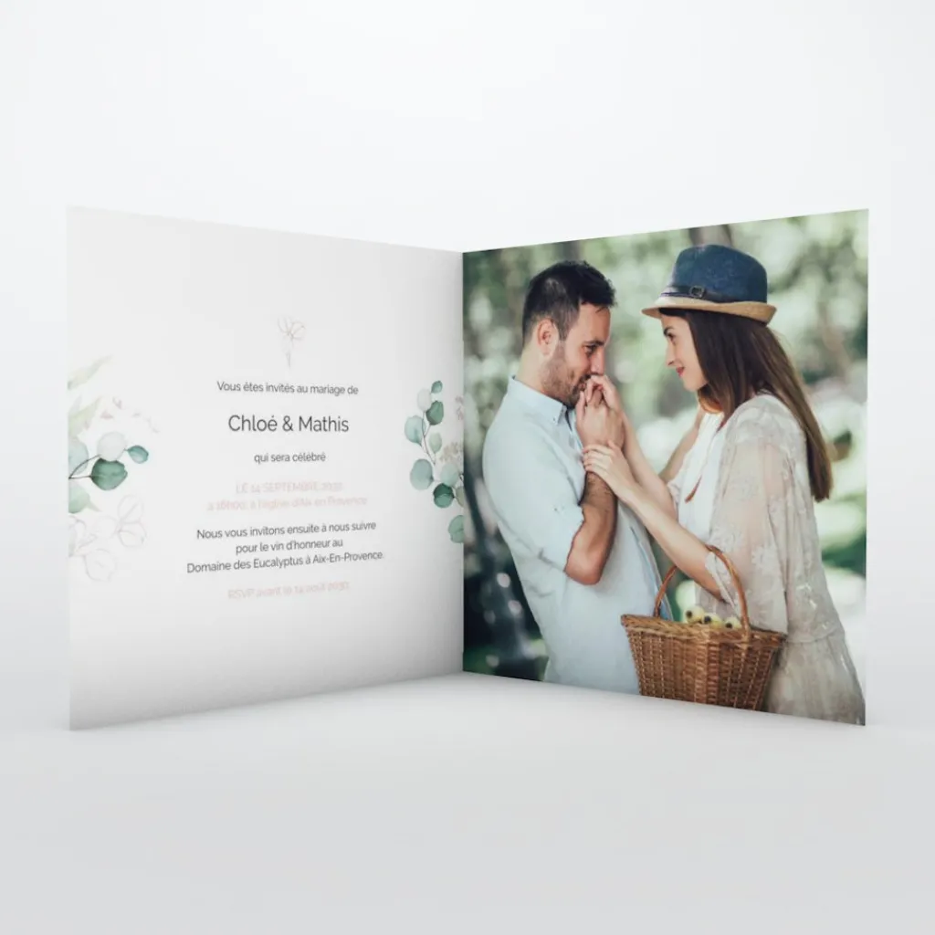 Faire-part Mariage Champêtre^Planet cards Cadre d’Eucalyptus