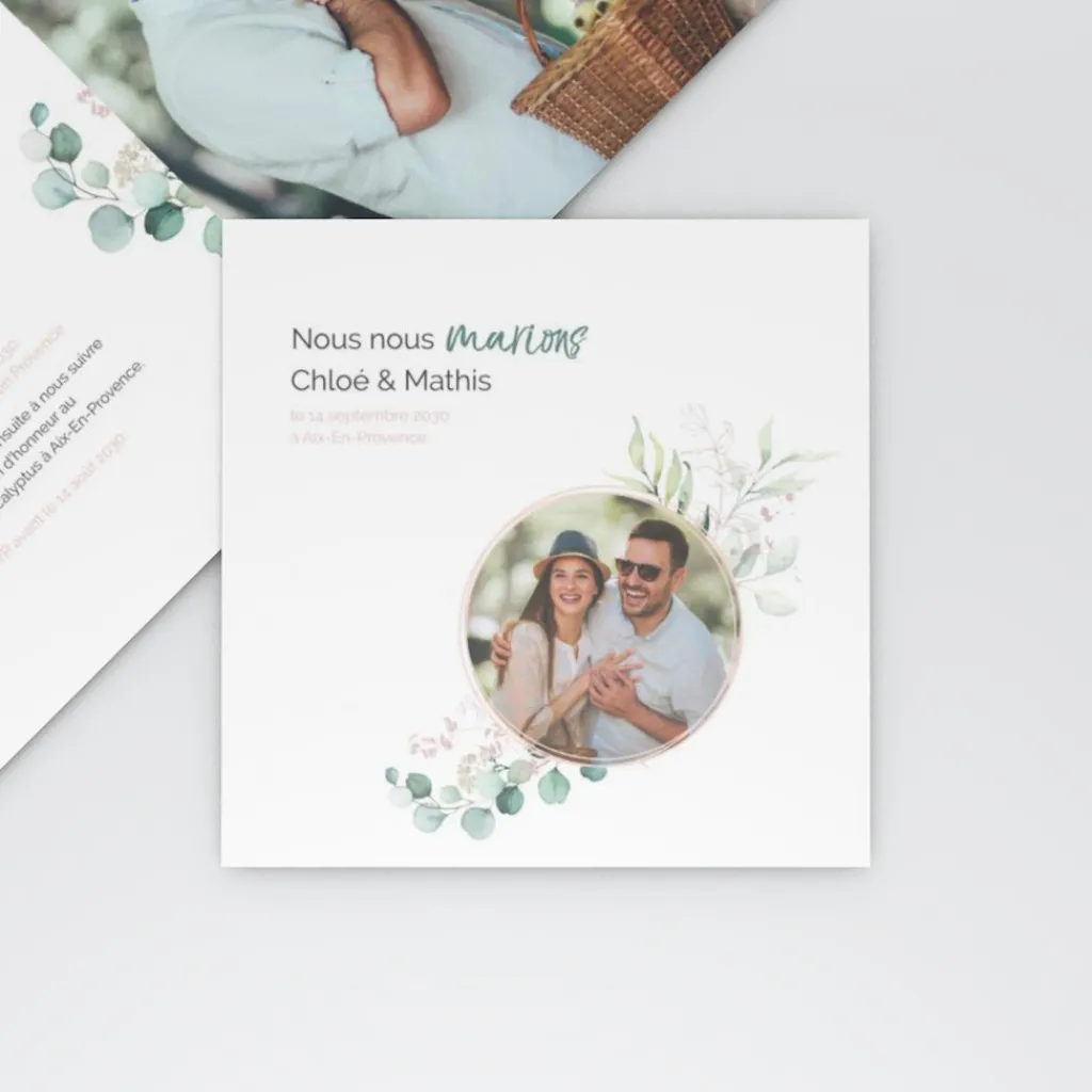 Faire-part Mariage Champêtre^Planet cards Cadre d’Eucalyptus
