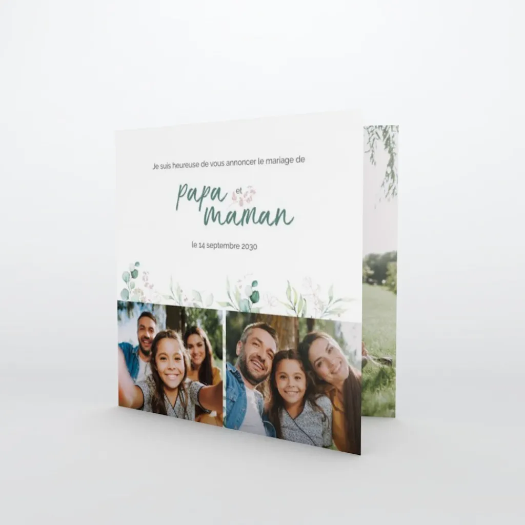 Faire-part Mariage Champêtre^Planet cards Cadre d’Eucalyptus Amoureux
