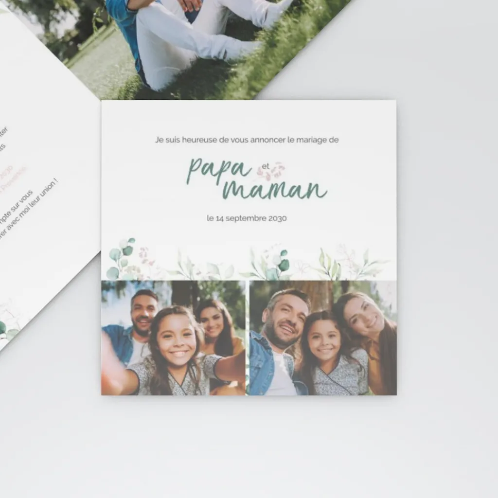 Faire-part Mariage Champêtre^Planet cards Cadre d’Eucalyptus Amoureux