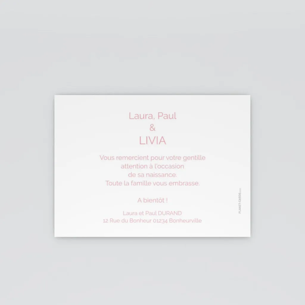Carte Remerciement Naissance Classique^Planet cards Cartouche