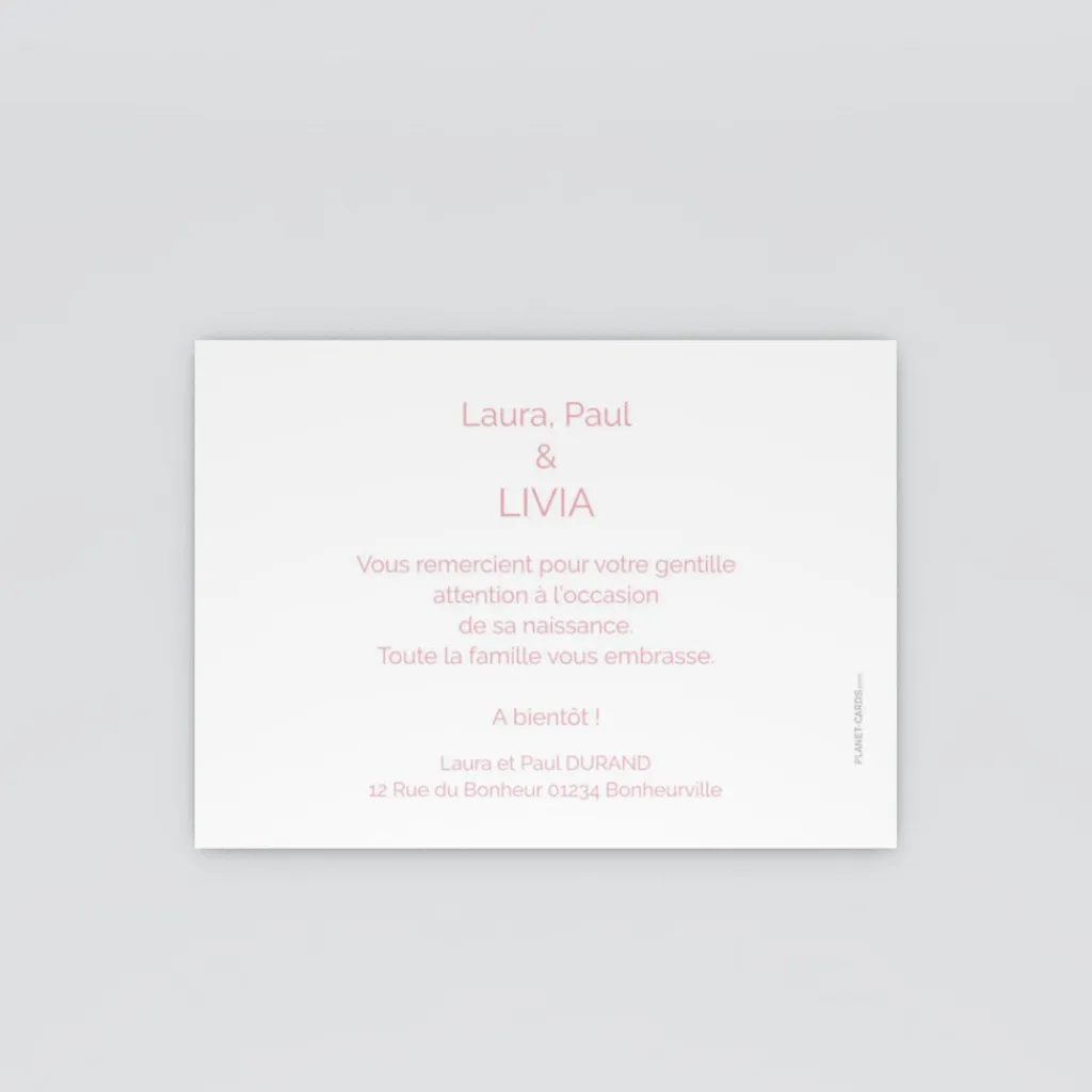 Carte Remerciement Naissance Classique^Planet cards Cartouche