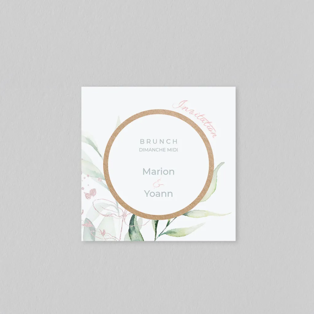 Carte D'invitation Mariage^Planet cards Cercle Bois et Eucalyptus Rose