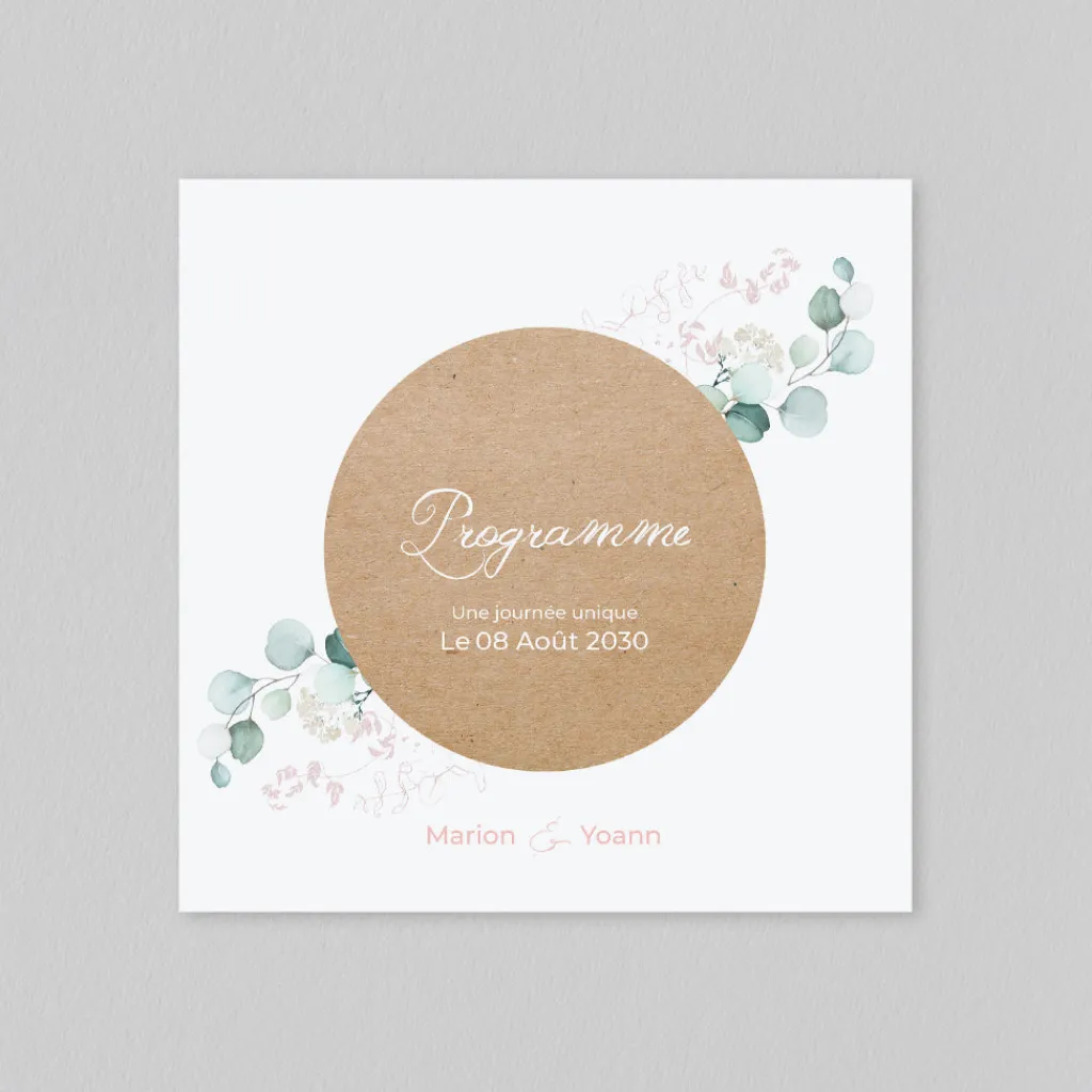 Programme De Mariage^Planet cards Cercle Bois et Eucalyptus Rose