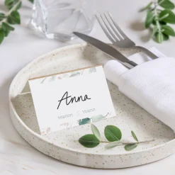 Marque-place Mariage^Planet cards Cercle Bois et Eucalyptus Rose