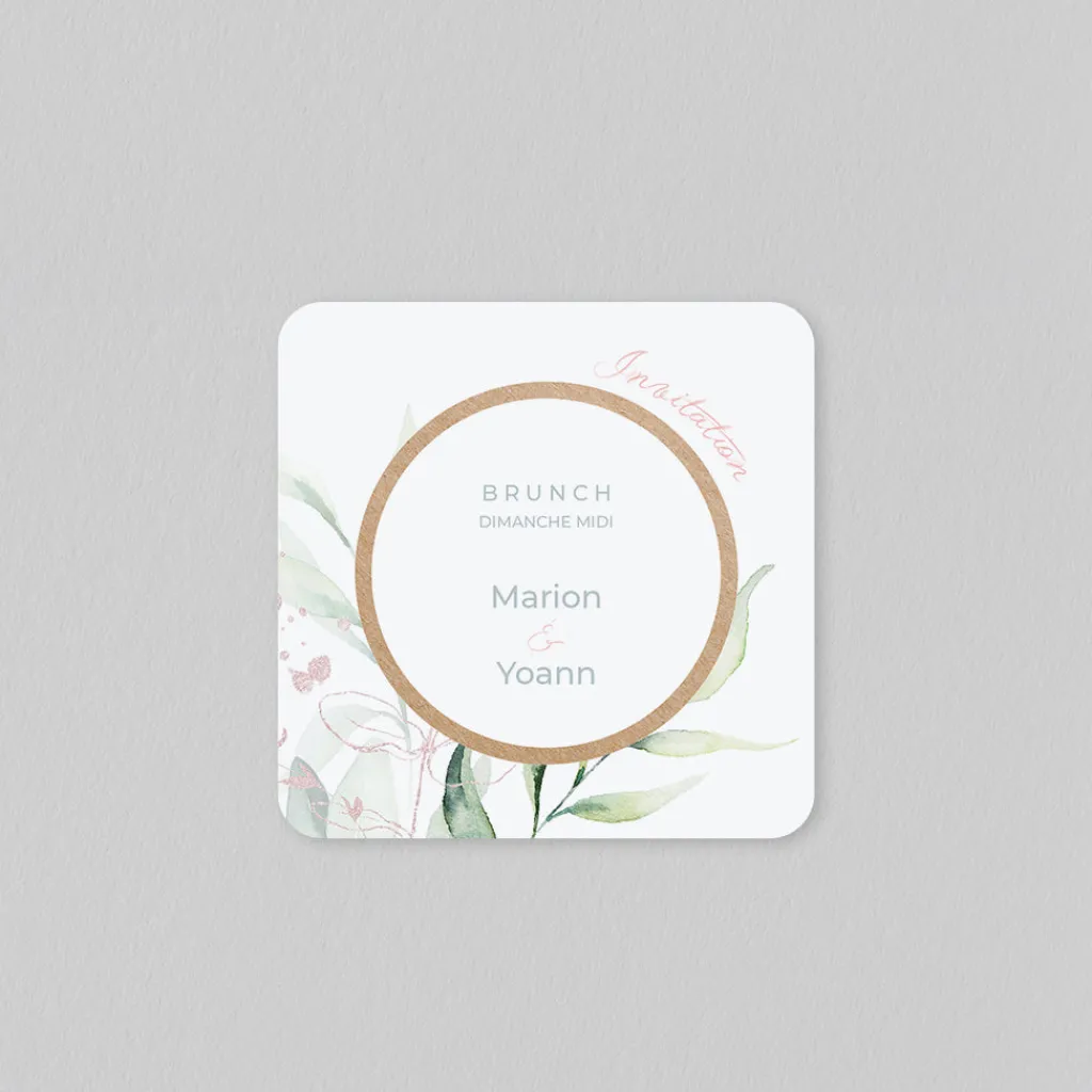Carte D'invitation Mariage^Planet cards Cercle Bois et Eucalyptus Rose