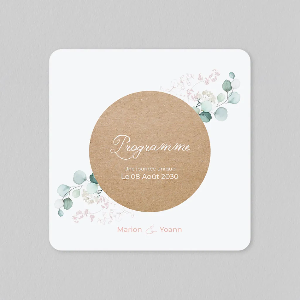 Programme De Mariage^Planet cards Cercle Bois et Eucalyptus Rose