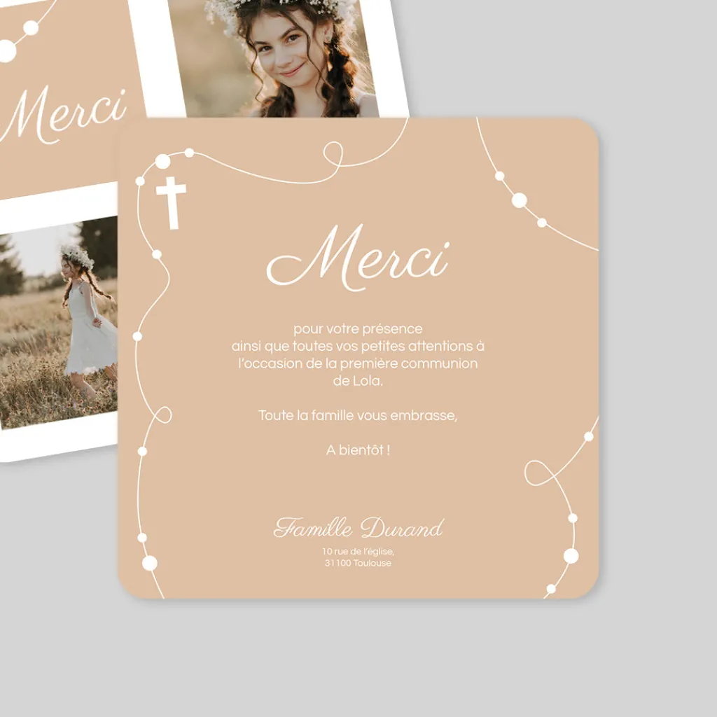 Carte Remerciement Communion^Planet cards Chapelets personnalisables