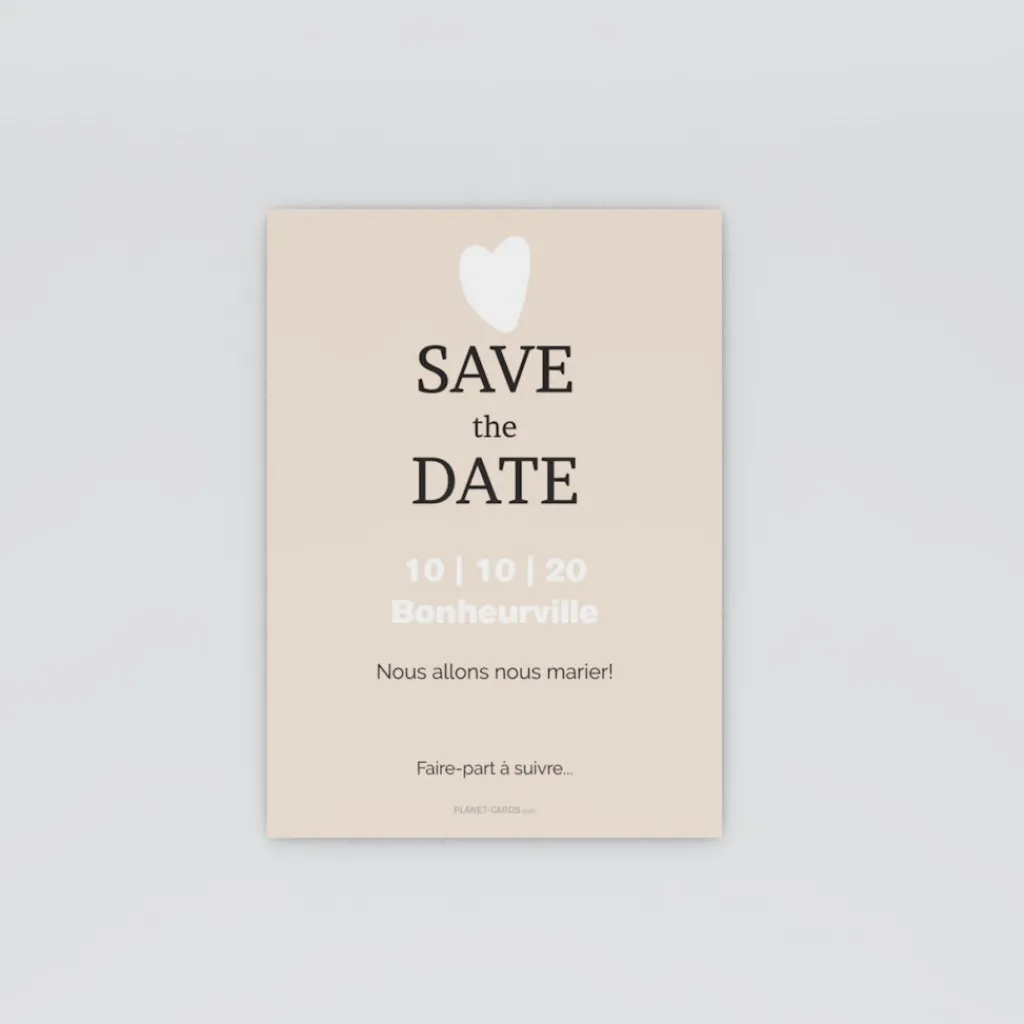 Save The Date^Planet cards Coeur Blanc