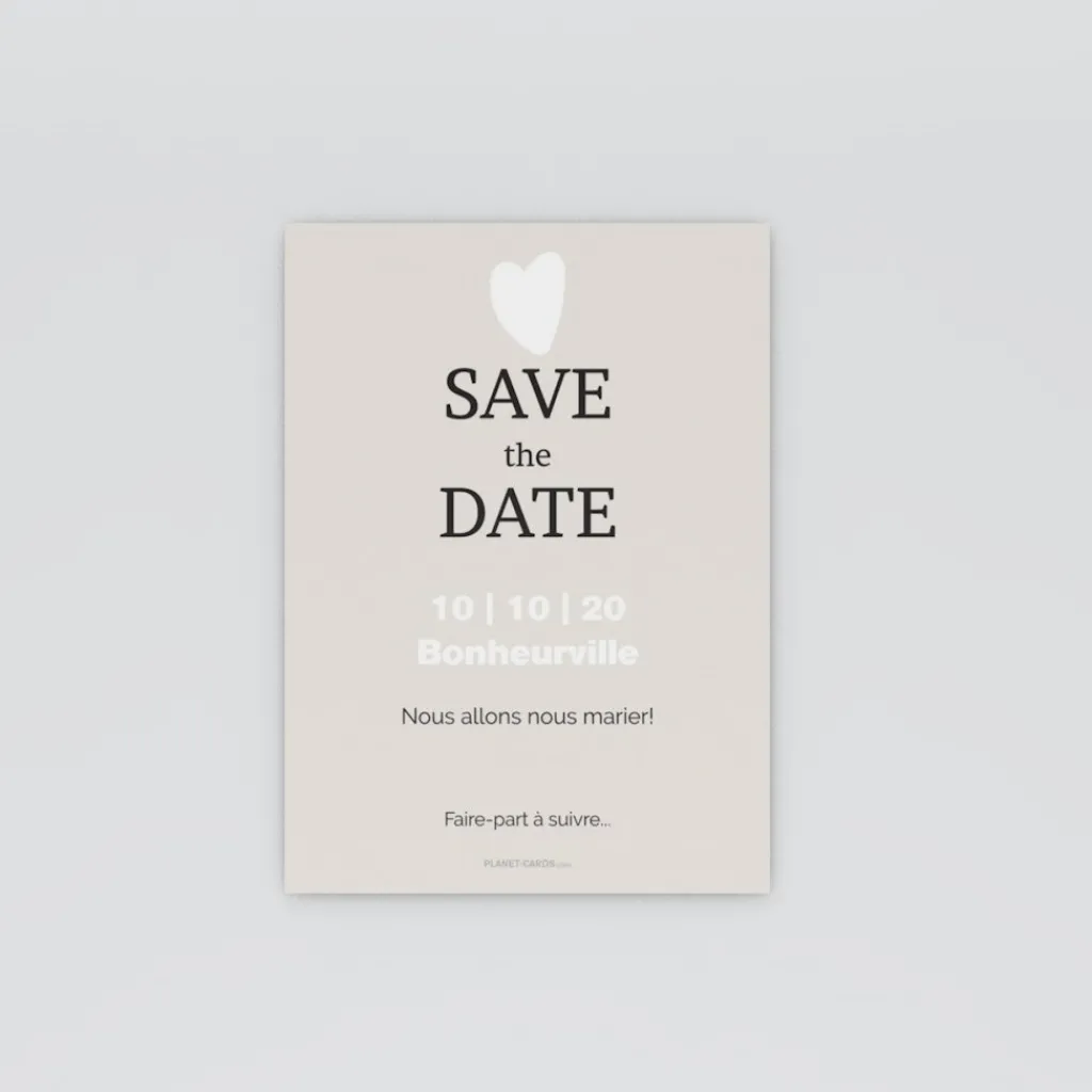 Save The Date^Planet cards Coeur Blanc