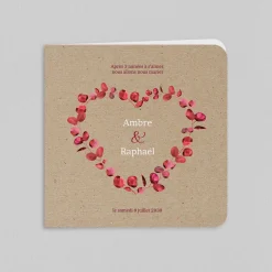 Faire-part Mariage Champêtre^Planet cards Coeur et Eucalyptus Rouge