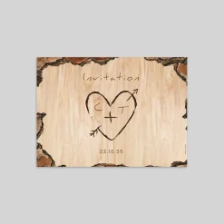Carte D'invitation Mariage^Planet cards Coeur gravé sur Bois