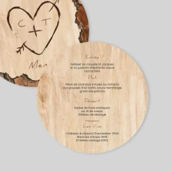 Menu De Mariage^Planet cards Coeur gravé sur Bois