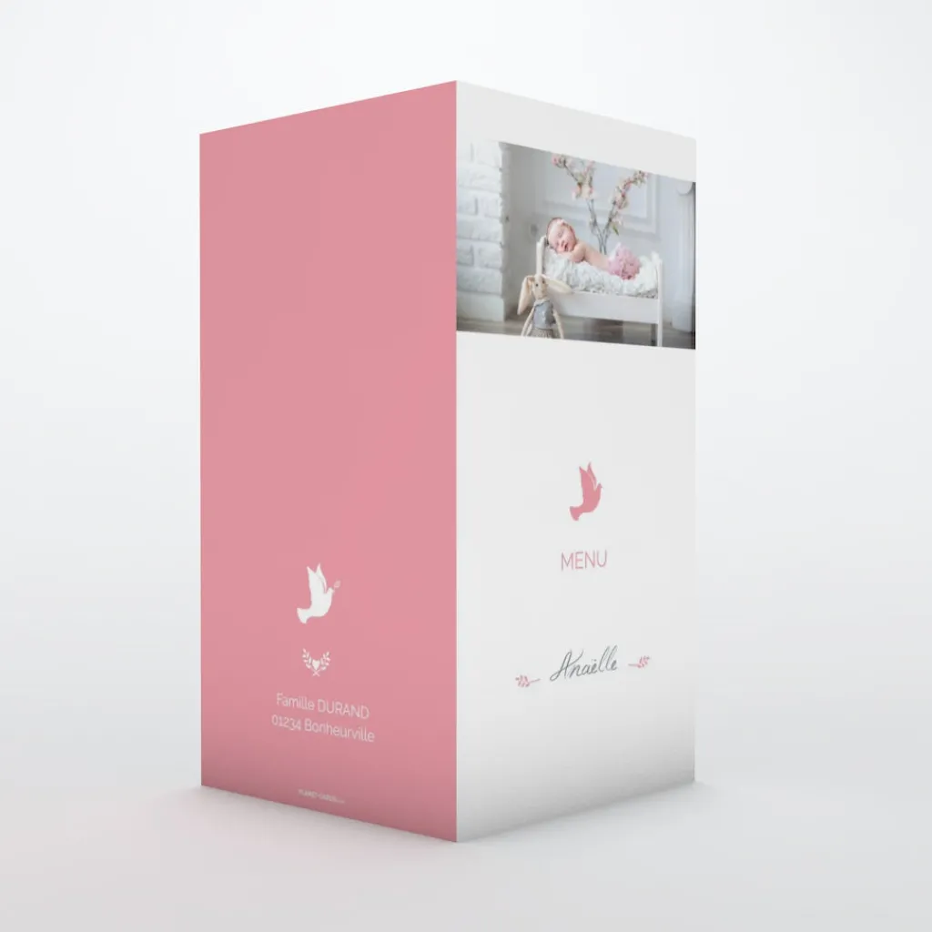 Menu Baptême^Planet cards Colombe paix