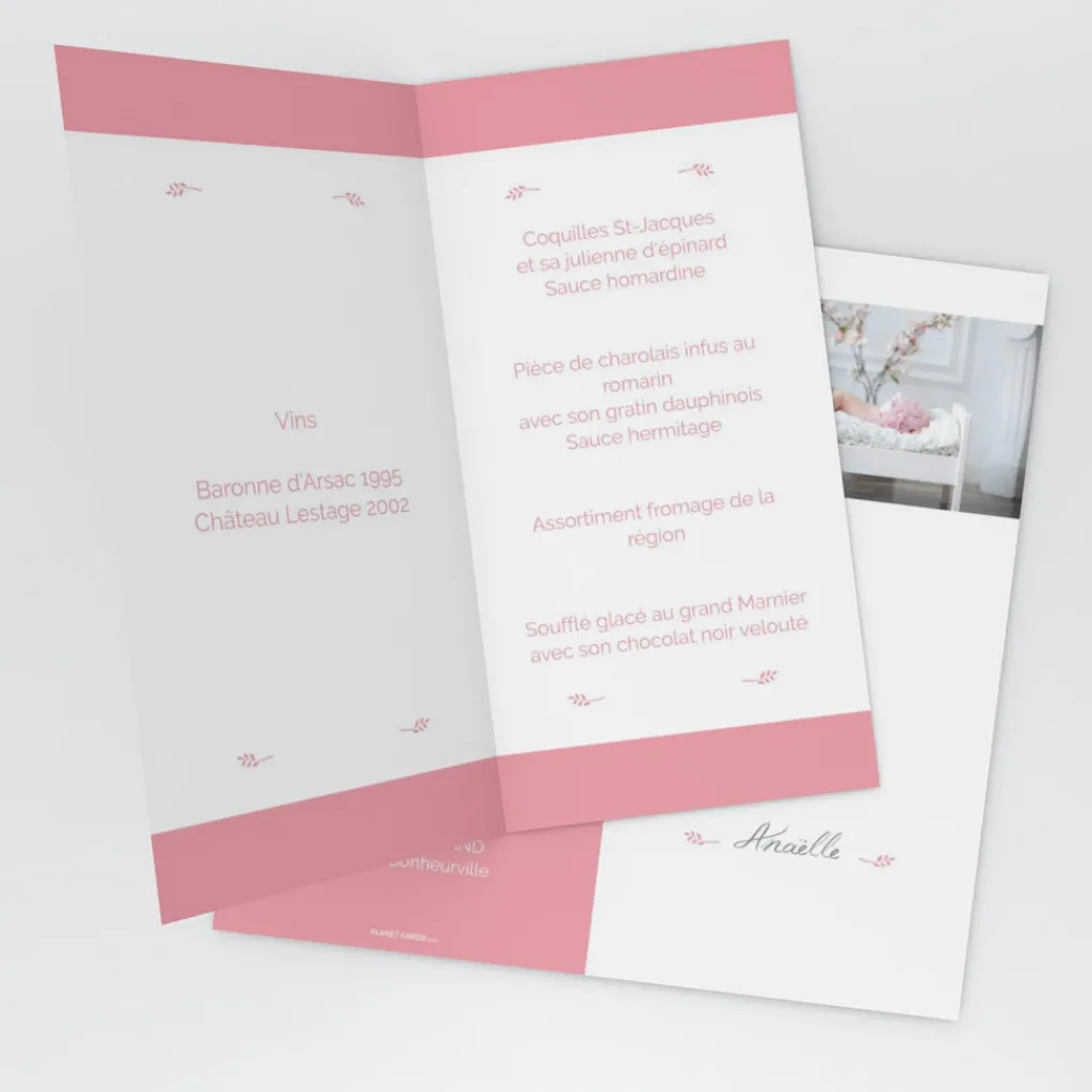 Menu Baptême^Planet cards Colombe paix