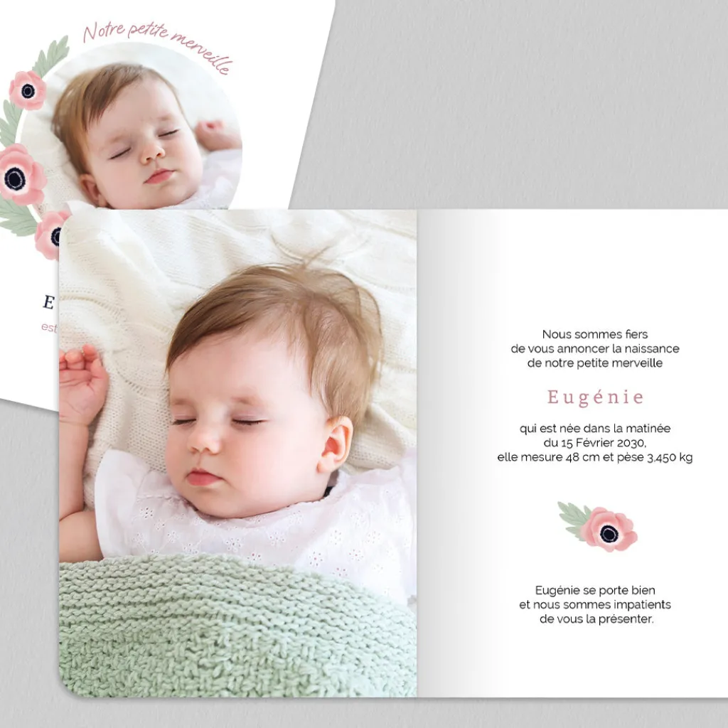 Faire-part Naissance Fille^Planet cards Couronne d'Anémones