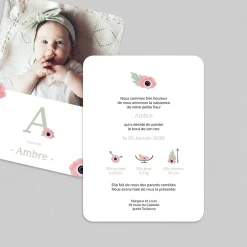 Faire-part Naissance Fille^Planet cards Couronne d'Anémones
