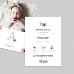 Faire-part Naissance Fille^Planet cards Couronne d'Anémones