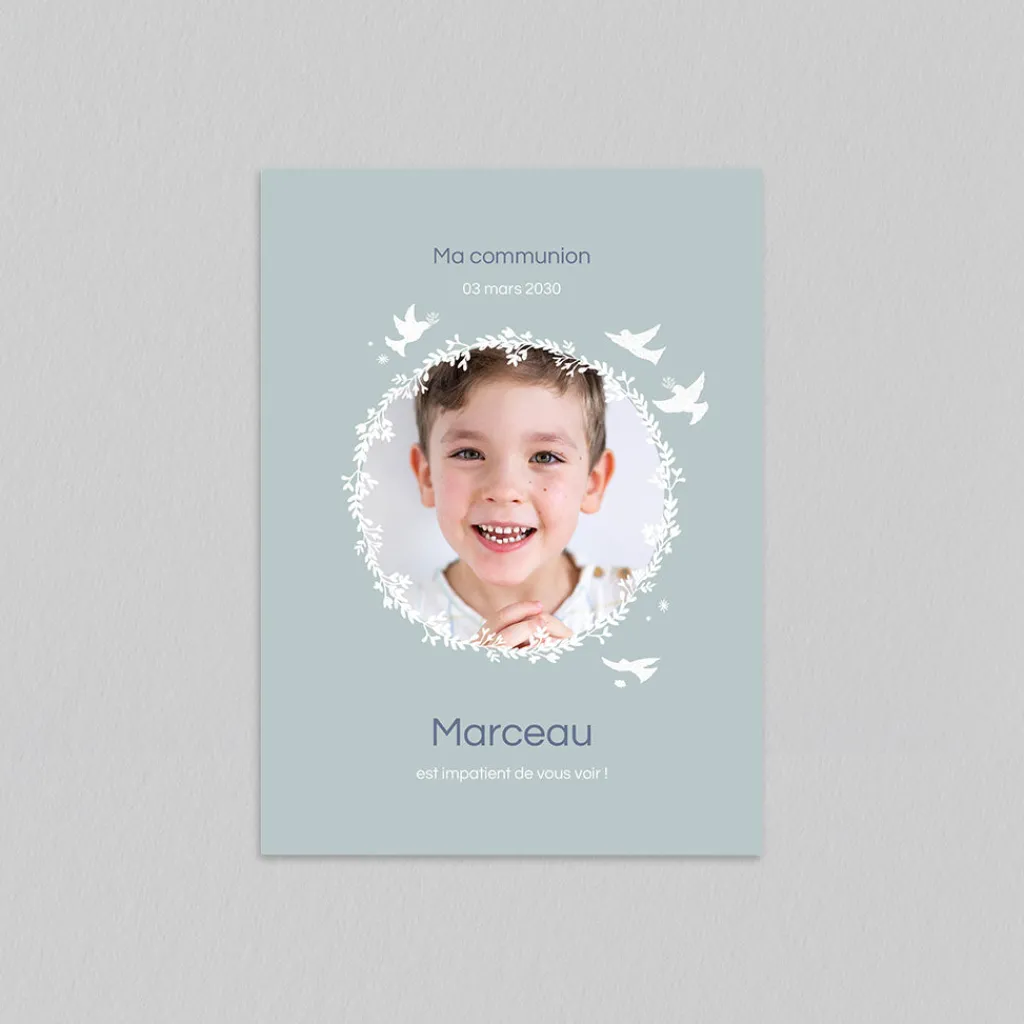 Faire-part Communion^Planet cards Couronne de Colombes Garçon