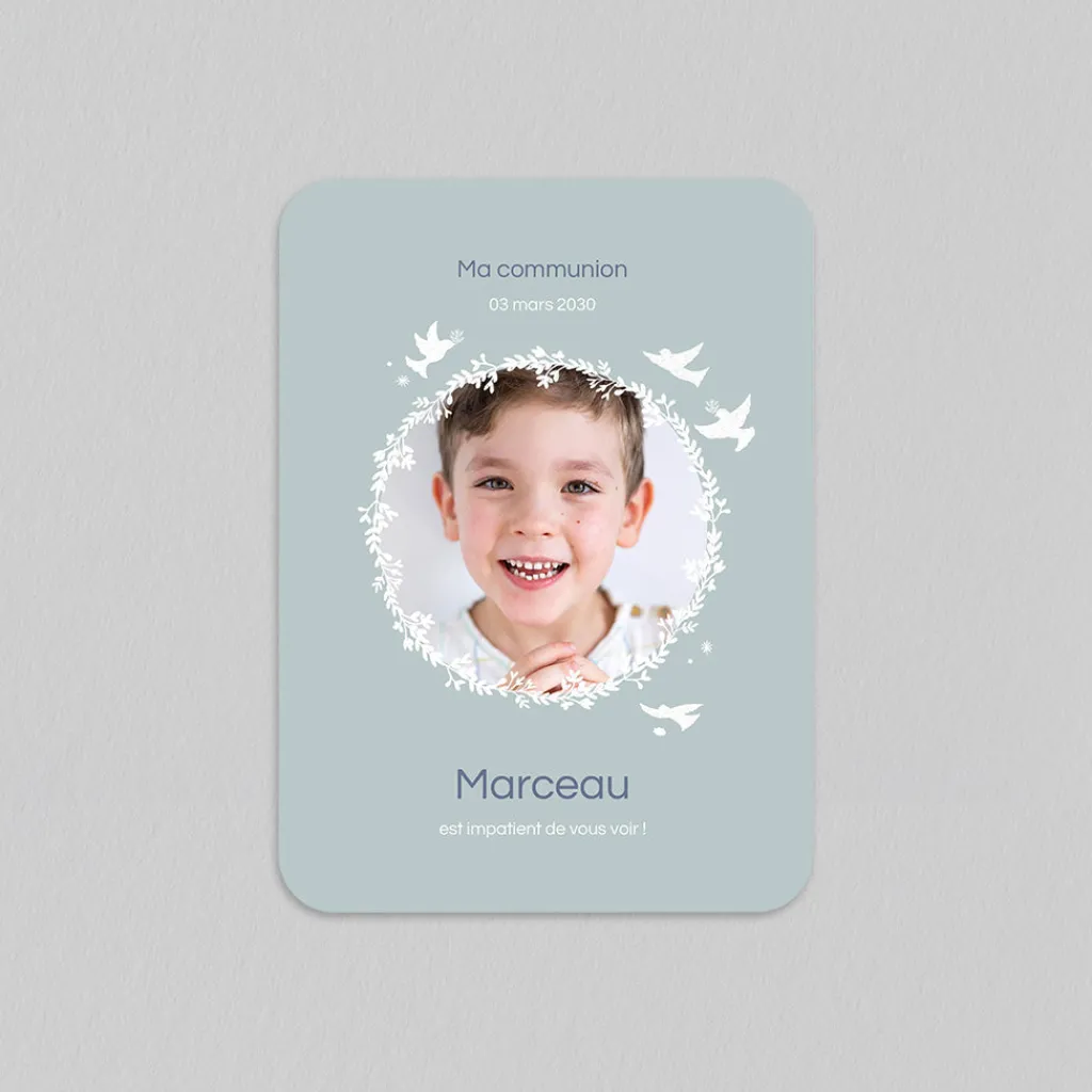 Faire-part Communion^Planet cards Couronne de Colombes Garçon