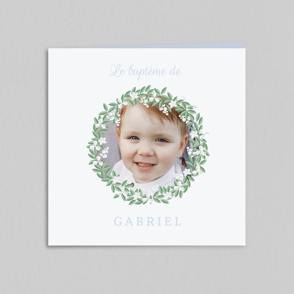 Faire-part Baptême Civil | Faire-part Baptême Garçon^Planet cards Couronne De Fleurs Blanches