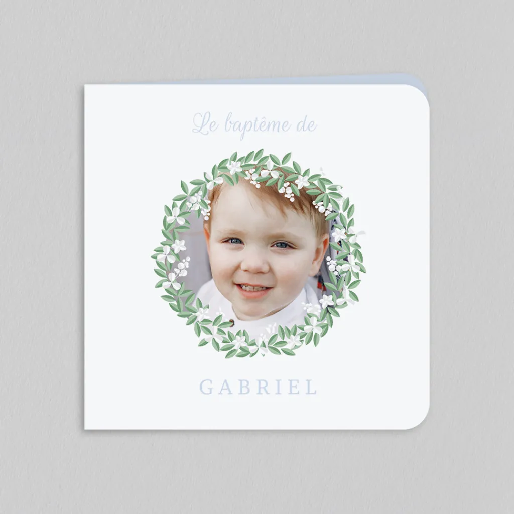 Faire-part Baptême Civil | Faire-part Baptême Garçon^Planet cards Couronne De Fleurs Blanches