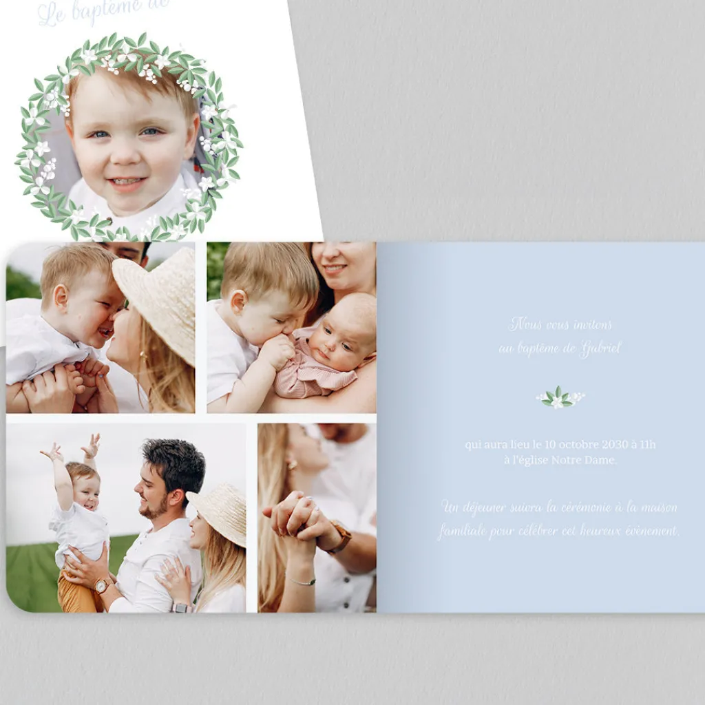 Faire-part Baptême Civil | Faire-part Baptême Garçon^Planet cards Couronne De Fleurs Blanches