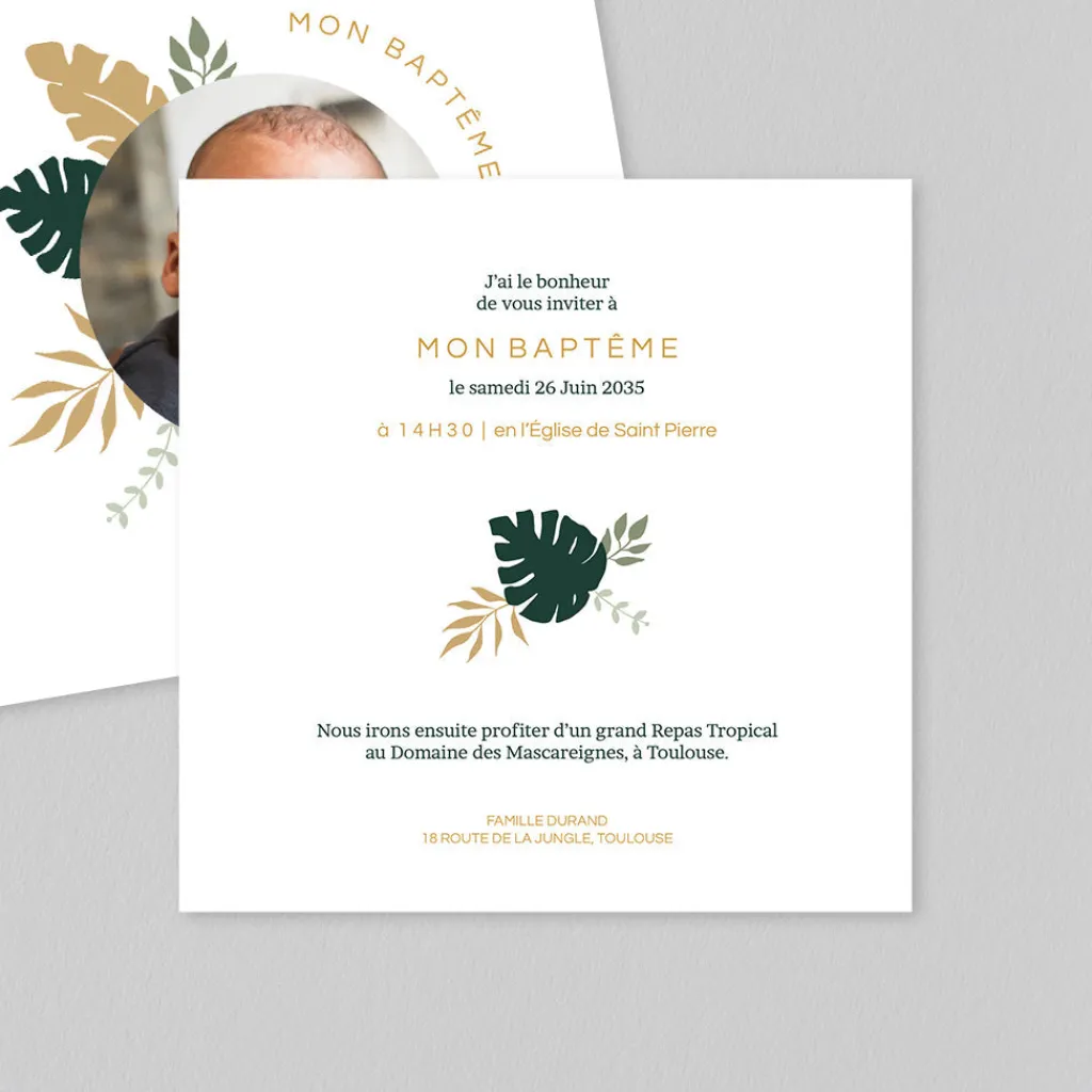 Faire-part Baptême Champêtre^Planet cards Couronne de la Jungle