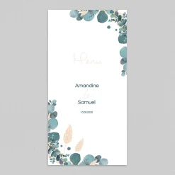 Menu De Mariage^Planet cards Couronne Eucalyptus et Fleurs Séchées