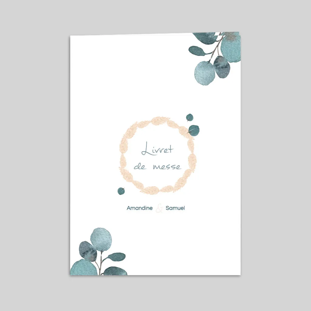 Livret De Messe Mariage^Planet cards Couronne Eucalyptus et Fleurs Séchées