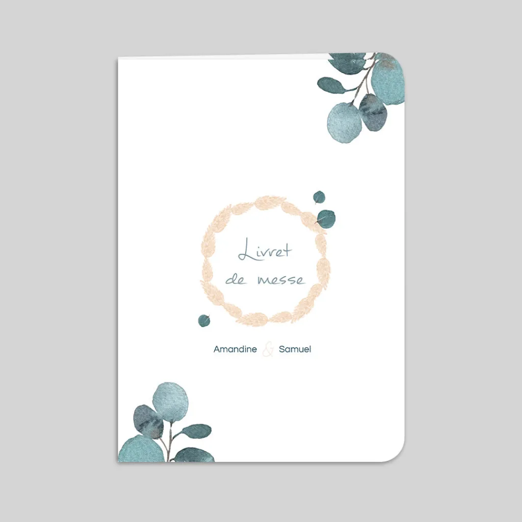 Livret De Messe Mariage^Planet cards Couronne Eucalyptus et Fleurs Séchées