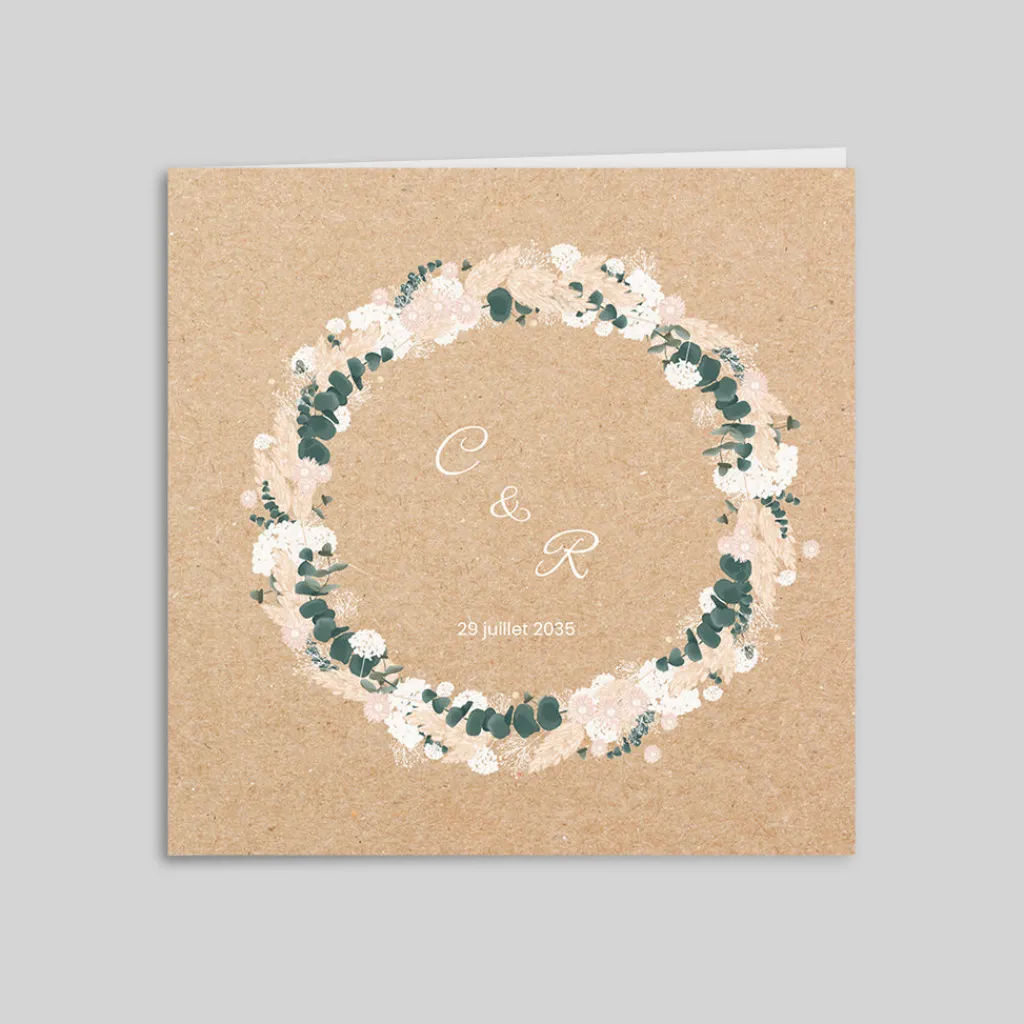 Faire-part Mariage Bohème | Faire-part Mariage Champêtre^Planet cards Couronne Eucalyptus et Hortensia