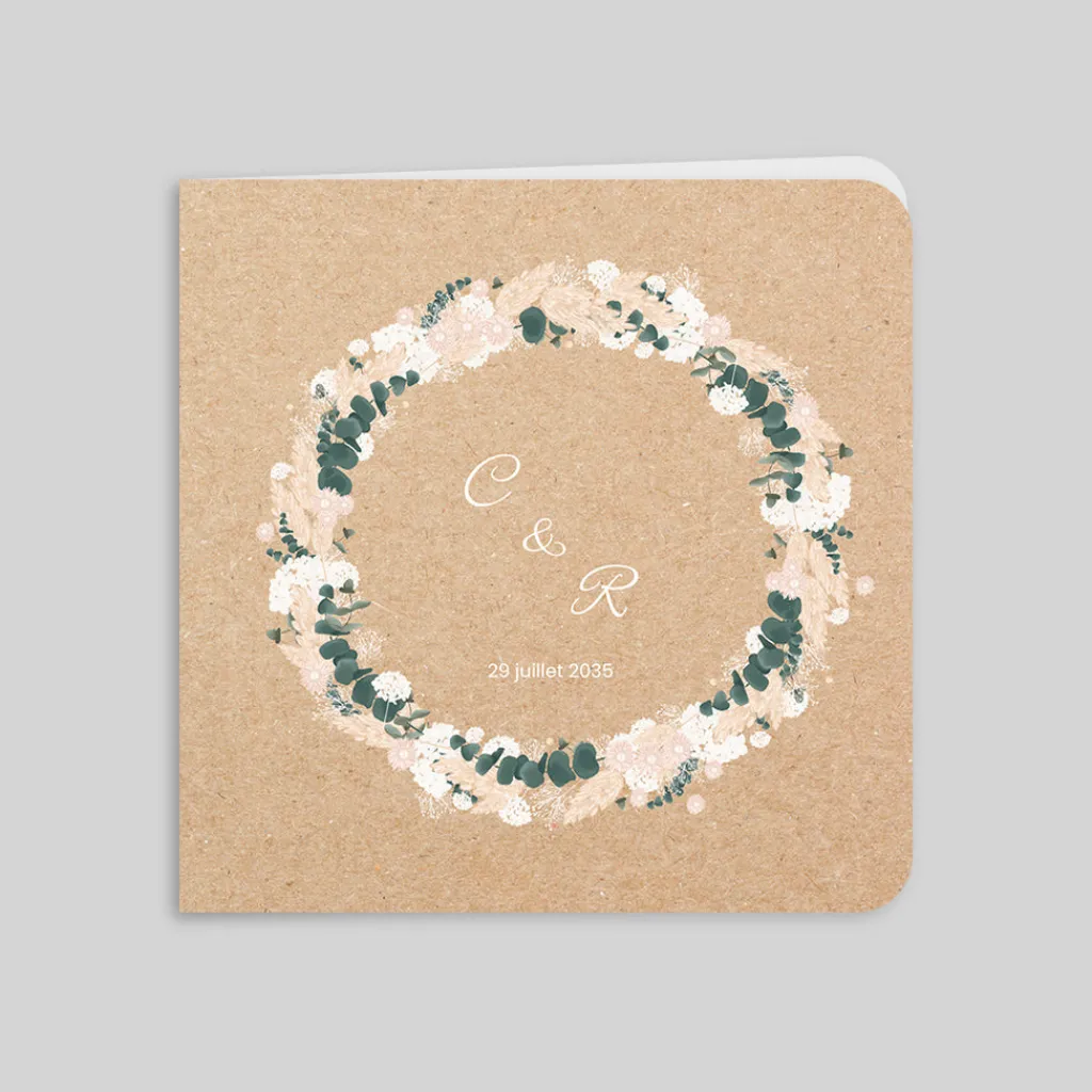 Faire-part Mariage Bohème | Faire-part Mariage Champêtre^Planet cards Couronne Eucalyptus et Hortensia