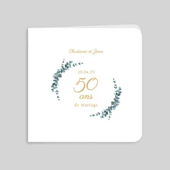 Carte Invitation Noces D'or | Carte Invitation Noces D'or^Planet cards Couronne Eucalyptus et Or