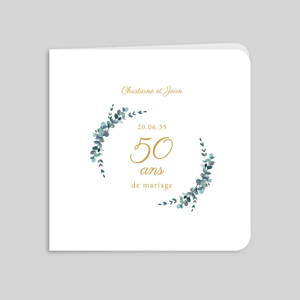 Carte Invitation Noces D'or | Carte Invitation Noces D'or^Planet cards Couronne Eucalyptus et Or