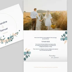 Faire-part Mariage Bohème | Faire-part Mariage Champêtre^Planet cards Couronne Eucalyptus et Végétal
