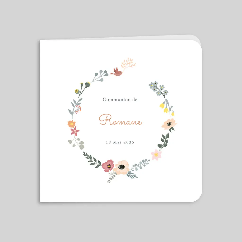 Faire-part Communion^Planet cards Couronne Fleurie
