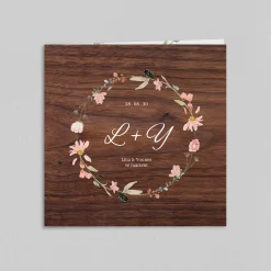 Faire-part Mariage Champêtre^Planet cards Couronne Florale sur Bois