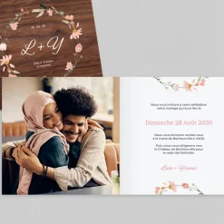 Faire-part Mariage Champêtre^Planet cards Couronne Florale sur Bois