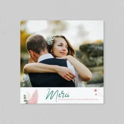 Carte Remerciement Mariage Champêtre^Planet cards Couronne Rose et Verte