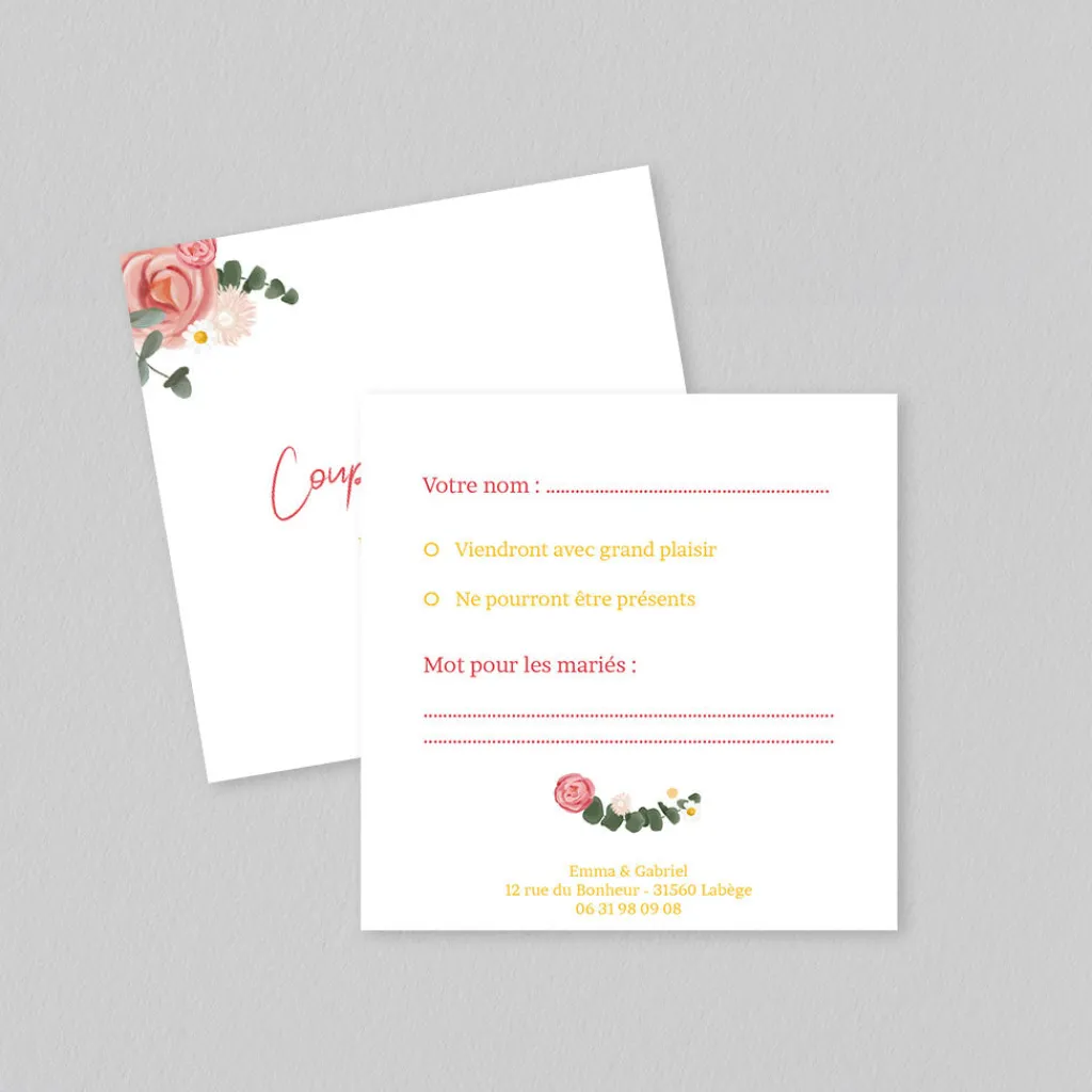 Coupon-réponse Mariage^Planet cards Couronne Roses