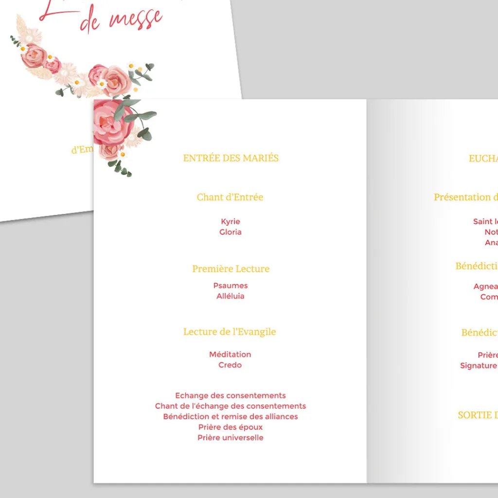Livret De Messe Mariage^Planet cards Couronne Roses