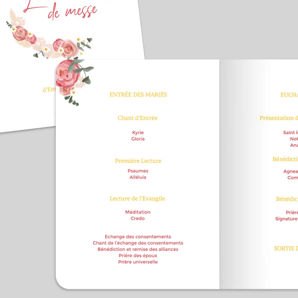 Livret De Messe Mariage^Planet cards Couronne Roses