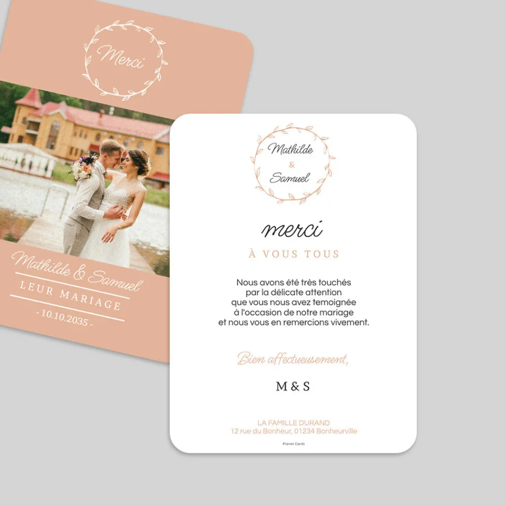 Carte Remerciement Mariage Champêtre^Planet cards Couronne végétale