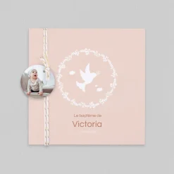 Faire-part Baptême Champêtre | Faire-part Baptême Fille^Planet cards Couronne Végétale et Colombes Fille