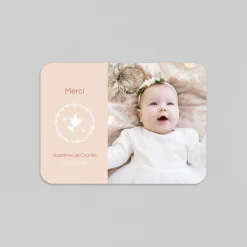 Carte Remerciement Baptême Animaux | Carte Remerciement Baptême Fille^Planet cards Couronne Végétale et Colombes Fille